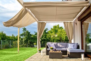 Żagiel ogrodowy rozsuwany 5m x 3m ecru