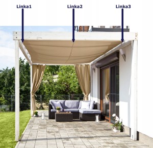 Żagiel ogrodowy na 3 linkach rozsuwany 5m x 3m ecru