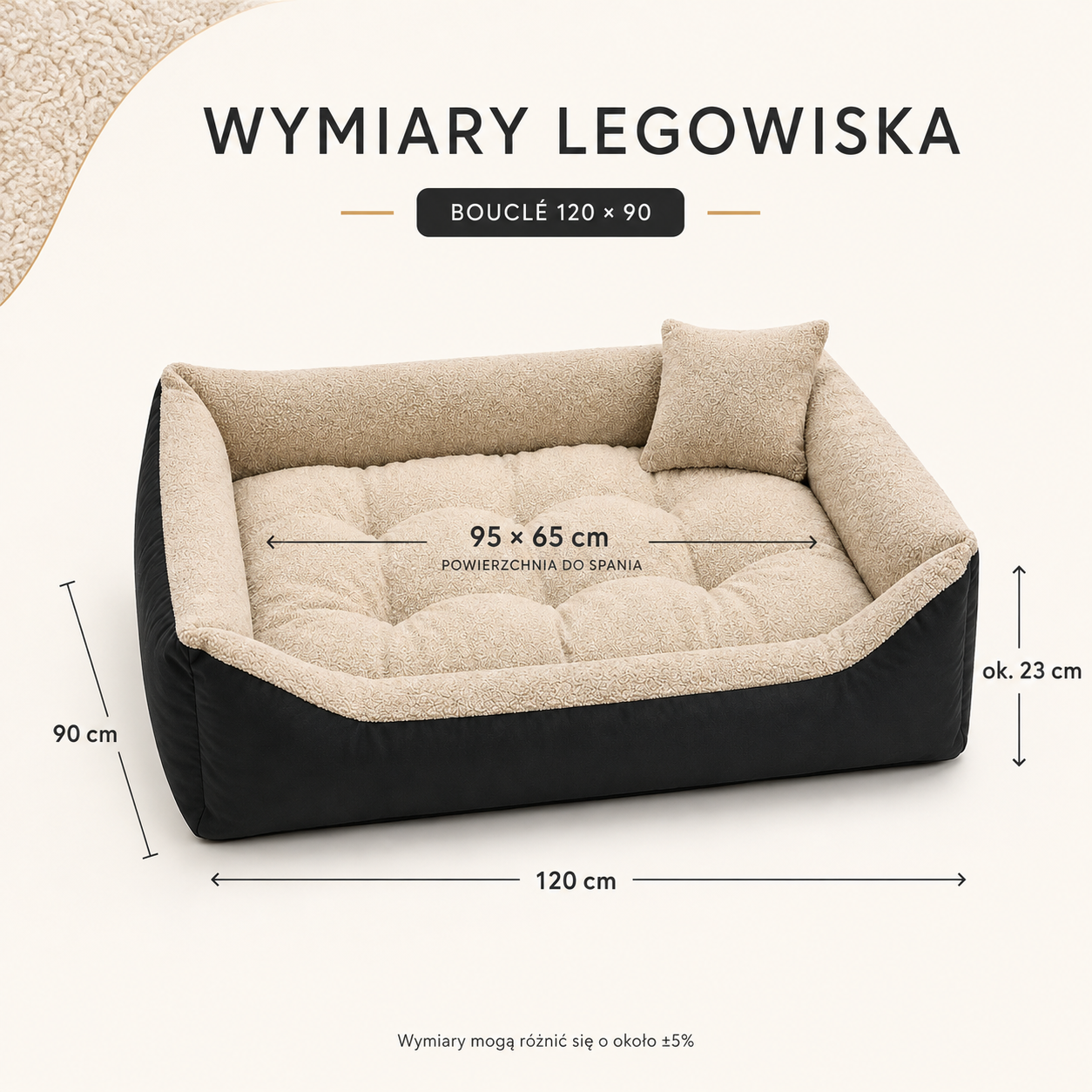 Wymiary legowiska Boucle 120x90 cm