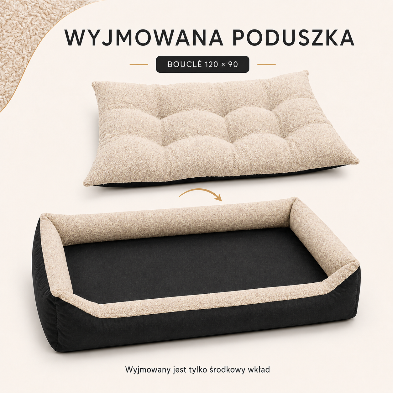 Wyjmowana środkowa poduszka legowiska Boucle 120x90