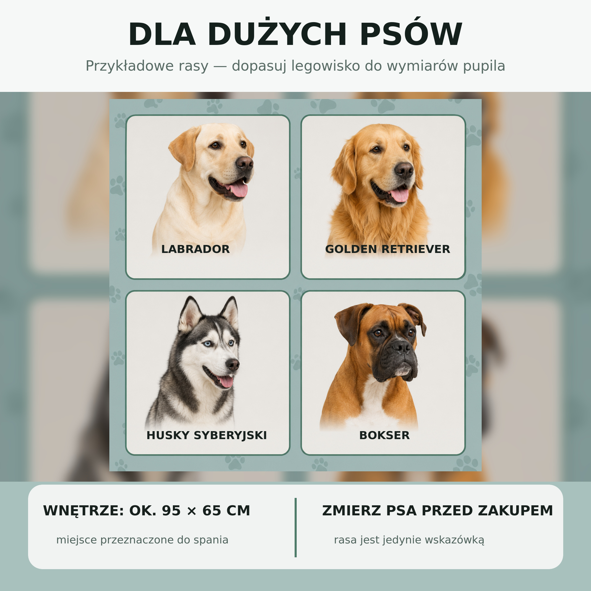 Przykładowe rasy psów do legowiska 120x90