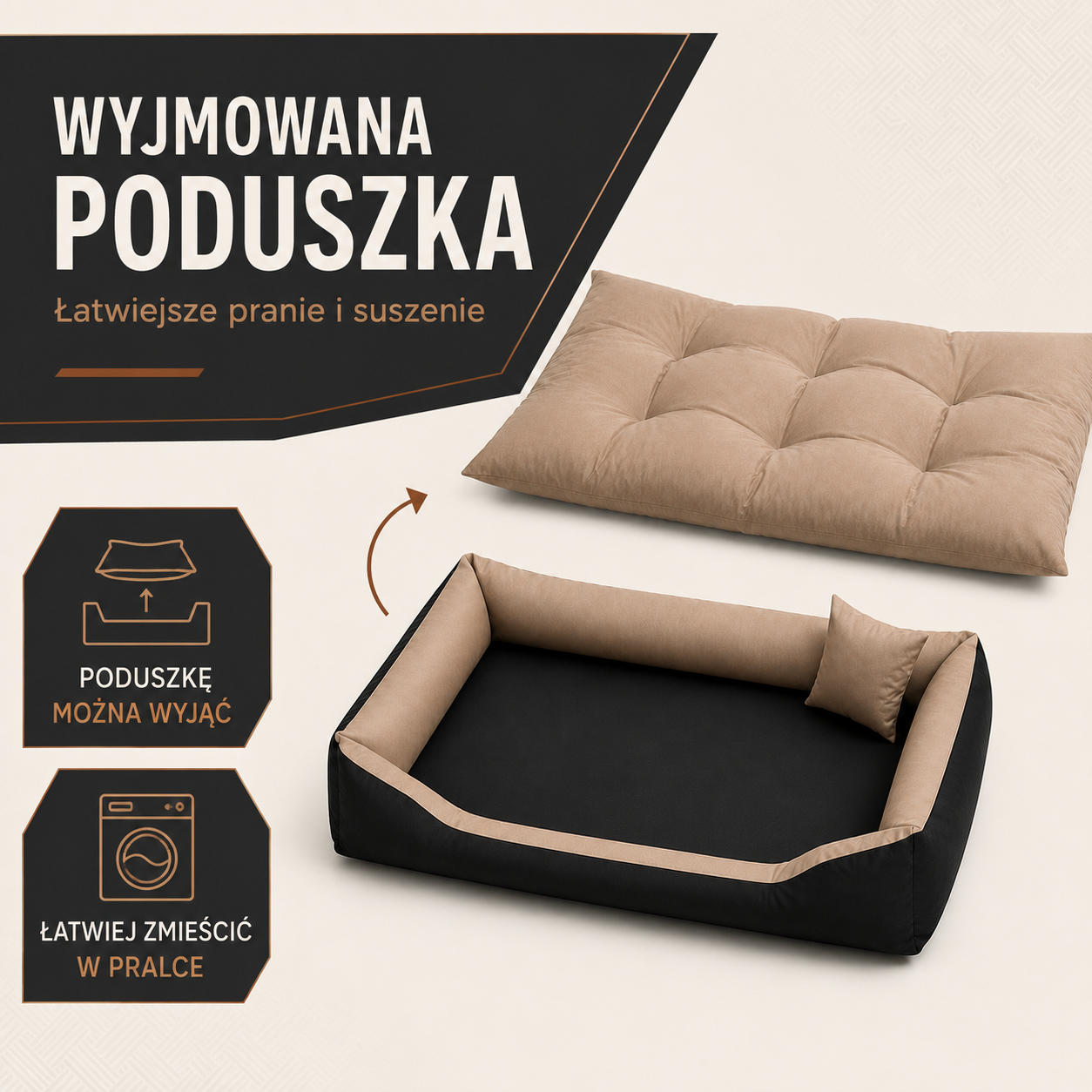 Wyjmowana środkowa poduszka legowiska Pasadena 120x90