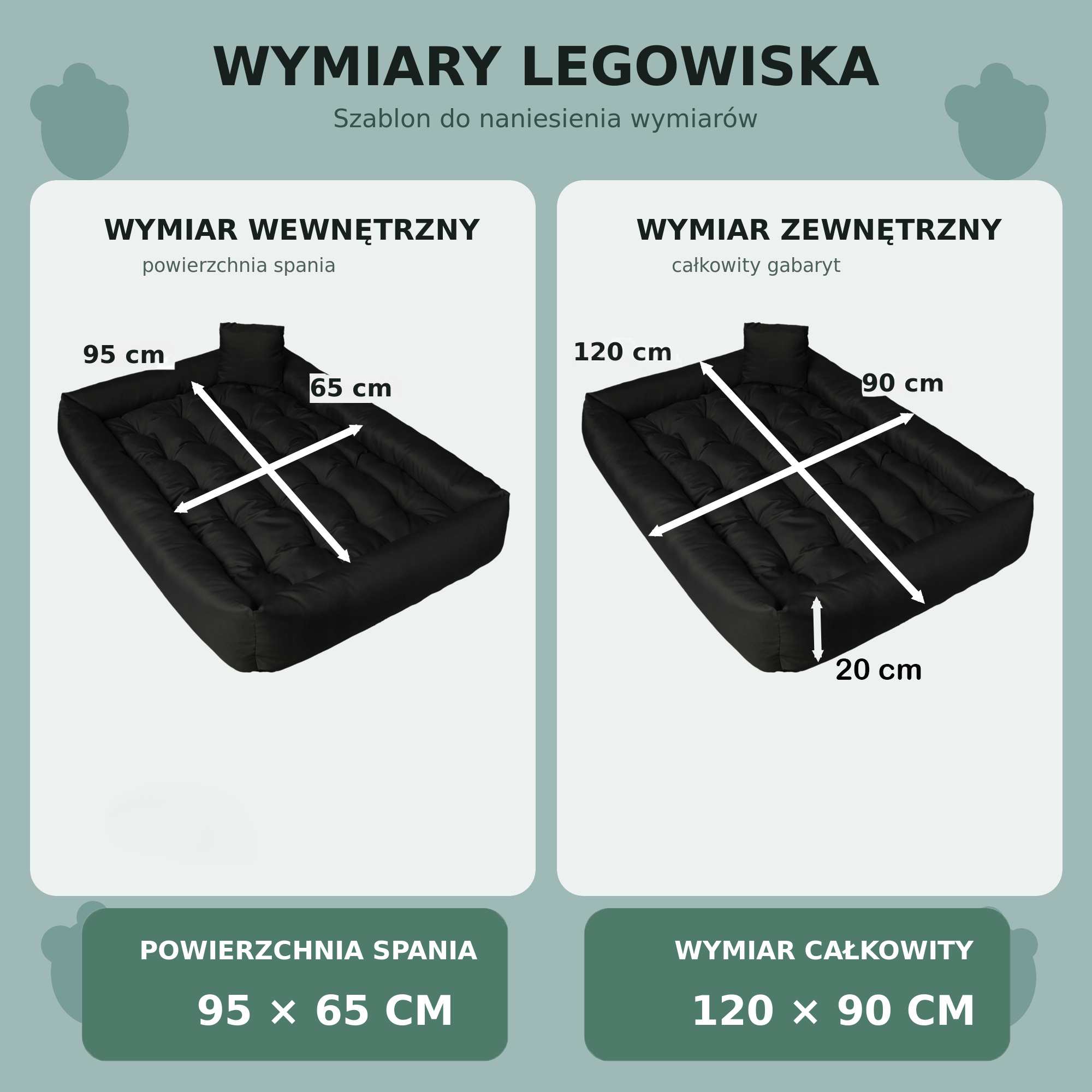 Rozmiarówka legowiska dla psa Pasadena 120x90