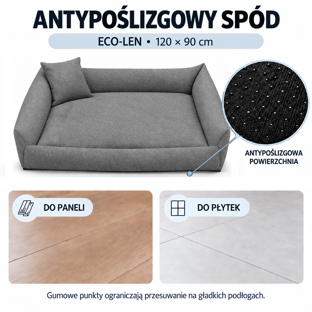 Antypoślizgowy spód legowiska ECO-LEN 120x90