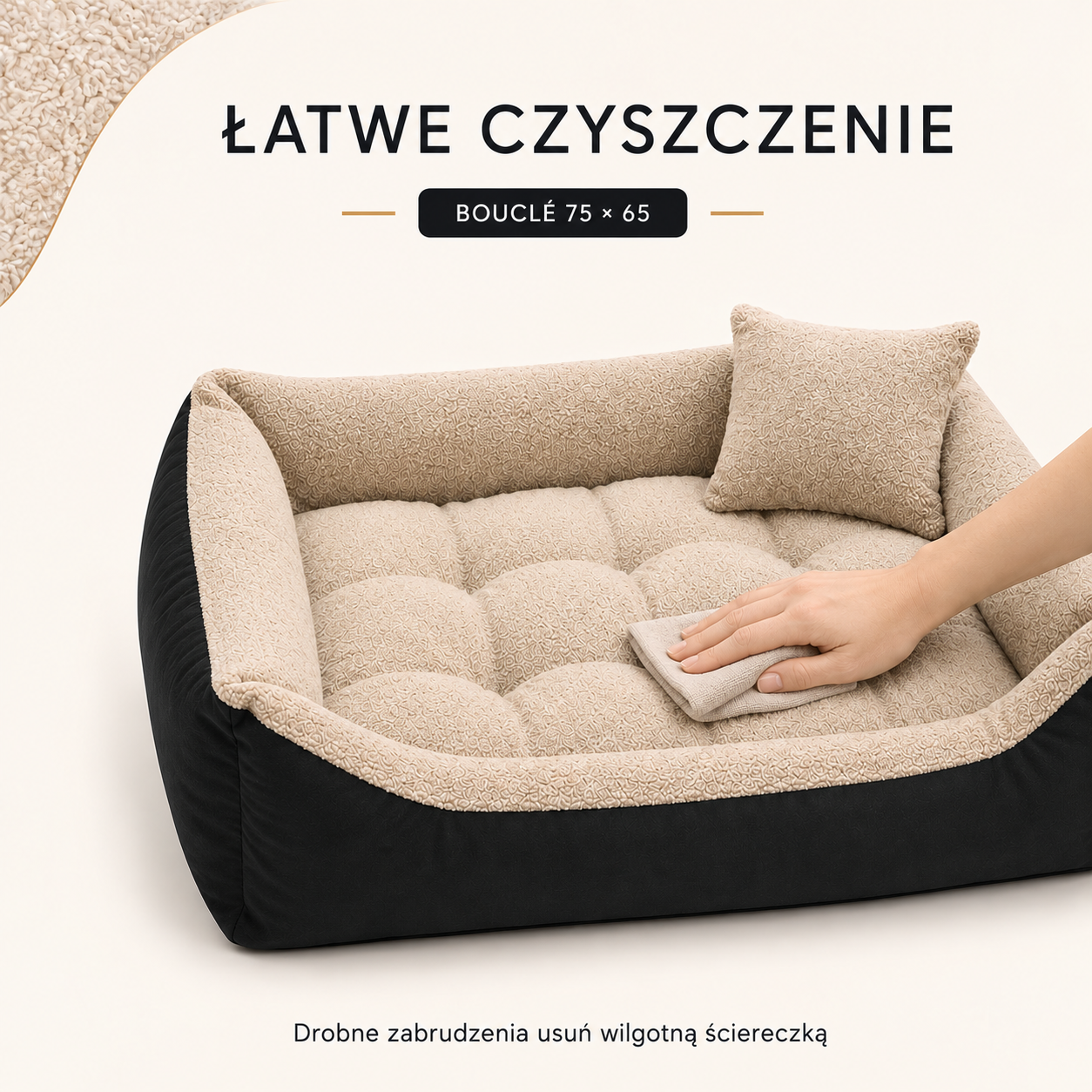 Łatwe czyszczenie legowiska Boucle 75x65