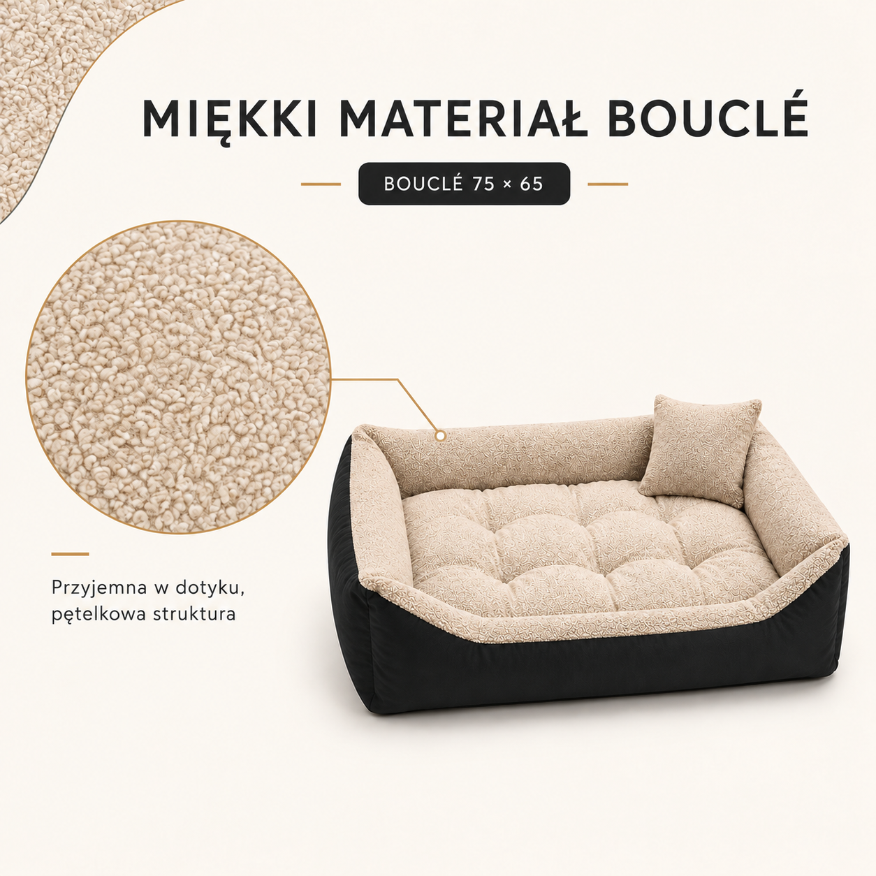 Miękki materiał Boucle w legowisku 75x65