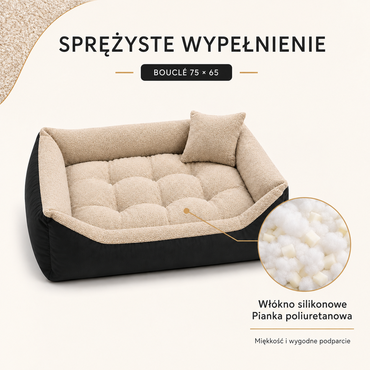 Sprężyste wypełnienie legowiska Boucle 75x65