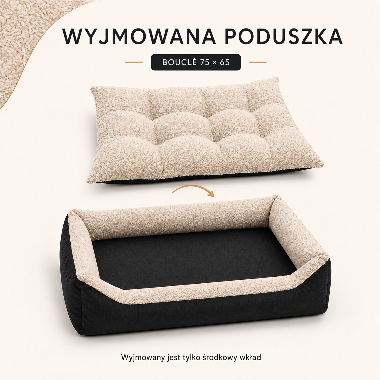 Wyjmowana środkowa poduszka legowiska Boucle 75x65