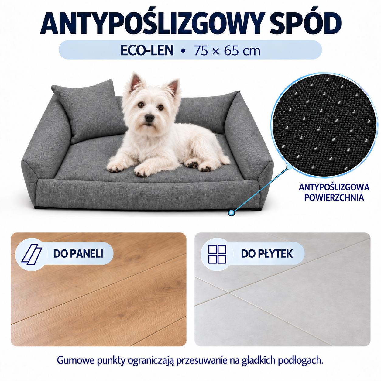 Antypoślizgowy spód legowiska ECO-LEN 75x65