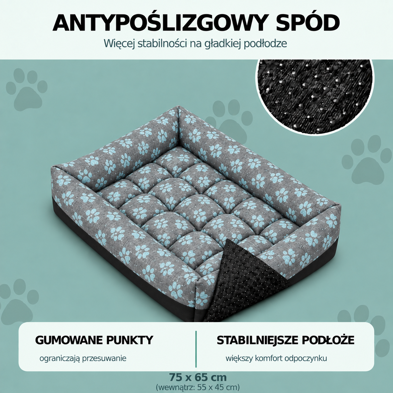 Antypoślizgowy spód legowiska 75x65