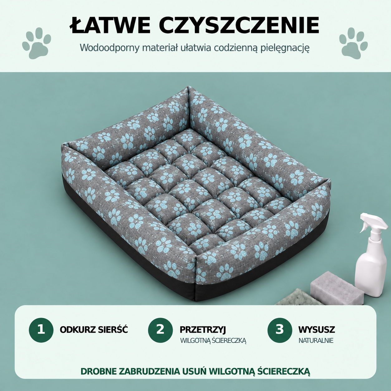 Łatwe czyszczenie legowiska 75x65
