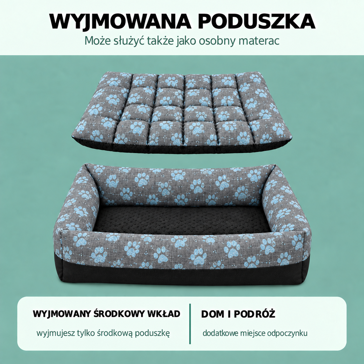 Wyjmowana środkowa poduszka legowiska 75x65