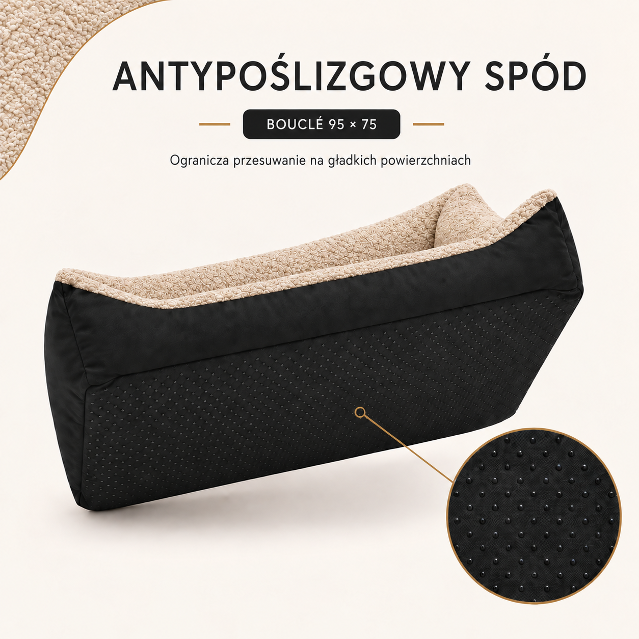 Antypoślizgowy spód legowiska Boucle 95x75