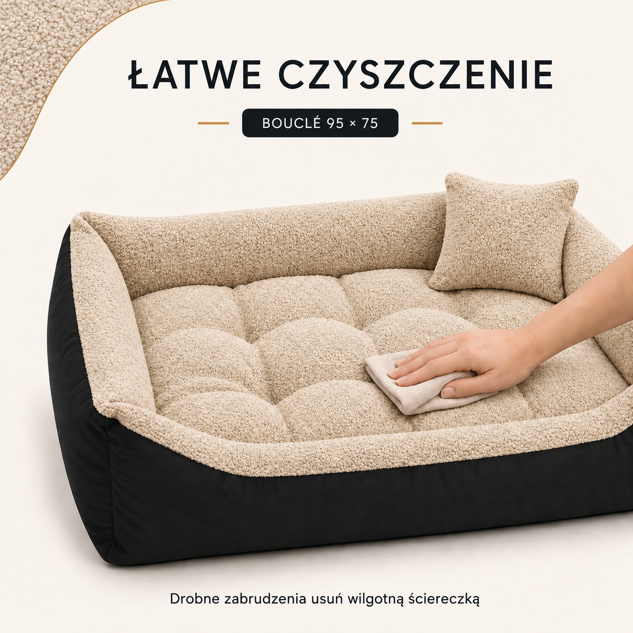 Łatwe czyszczenie legowiska Boucle 95x75