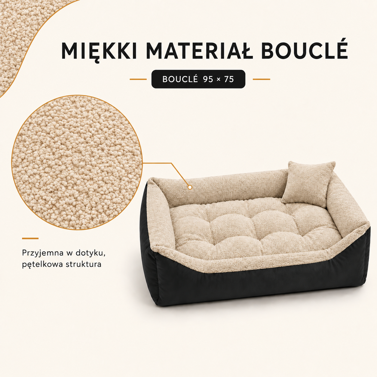 Miękki materiał Boucle w legowisku 95x75