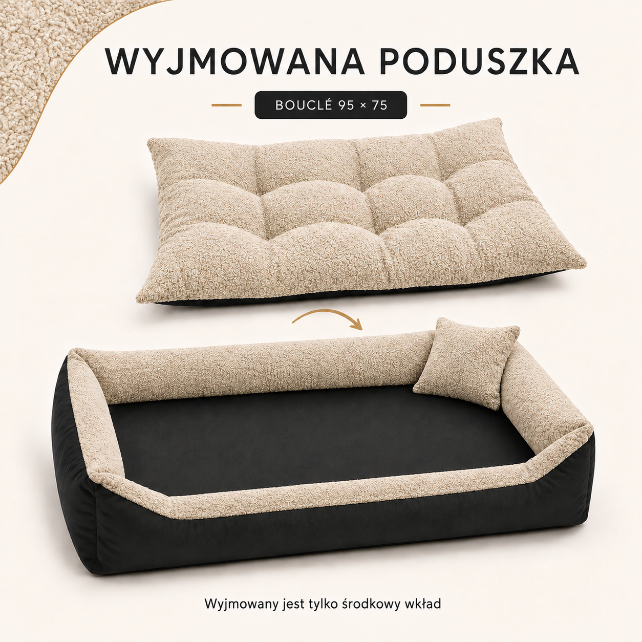 Wyjmowana środkowa poduszka legowiska Boucle 95x75