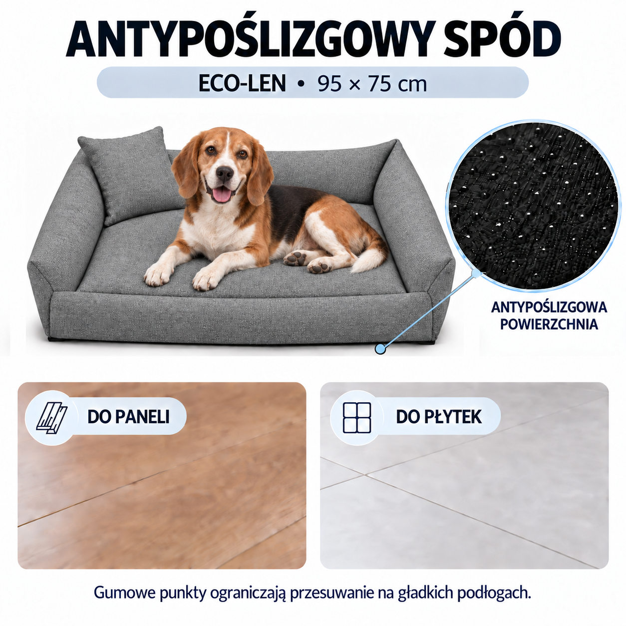 Antypoślizgowy spód legowiska ECO-LEN 95x75