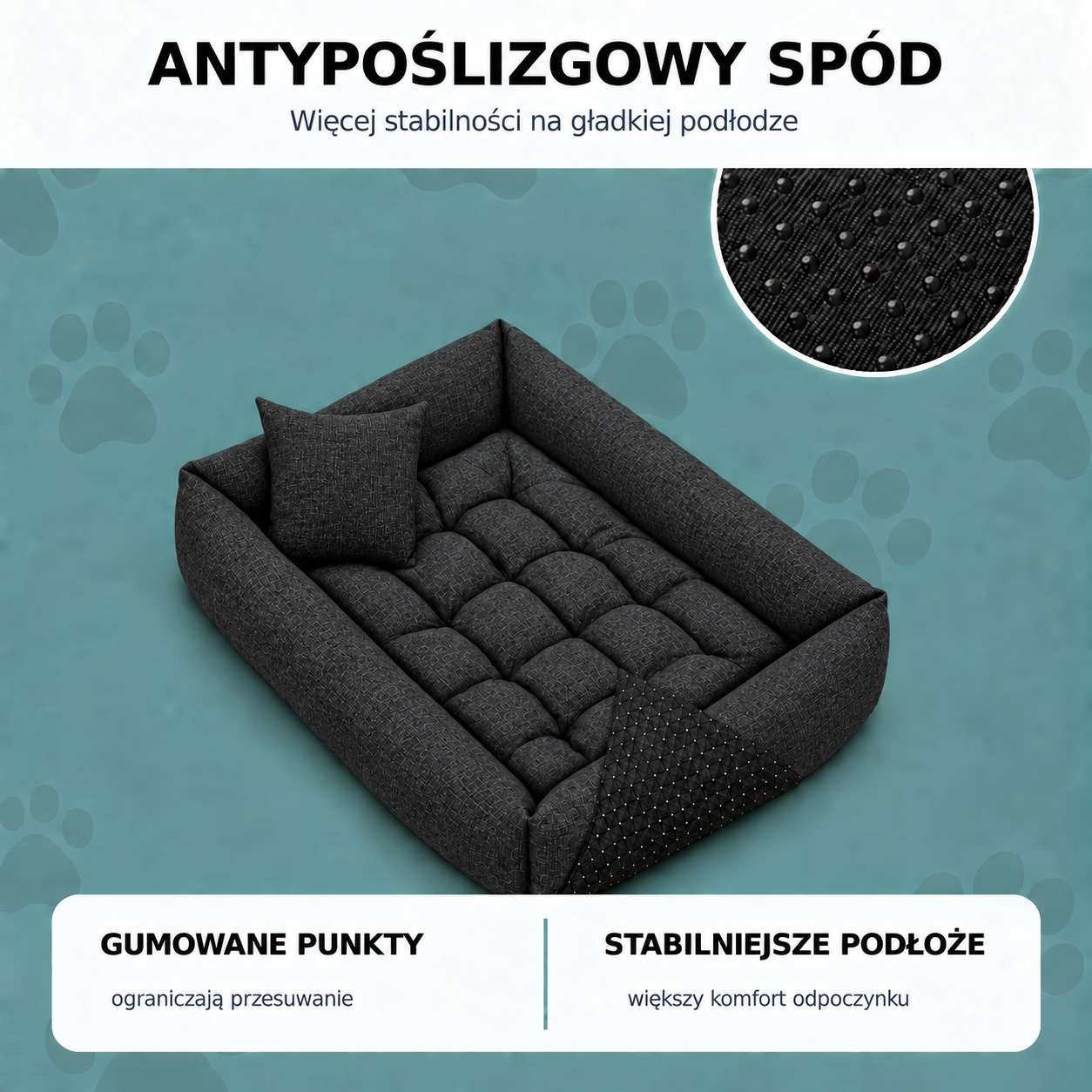 Antypoślizgowy spód legowiska dla psa 95x75