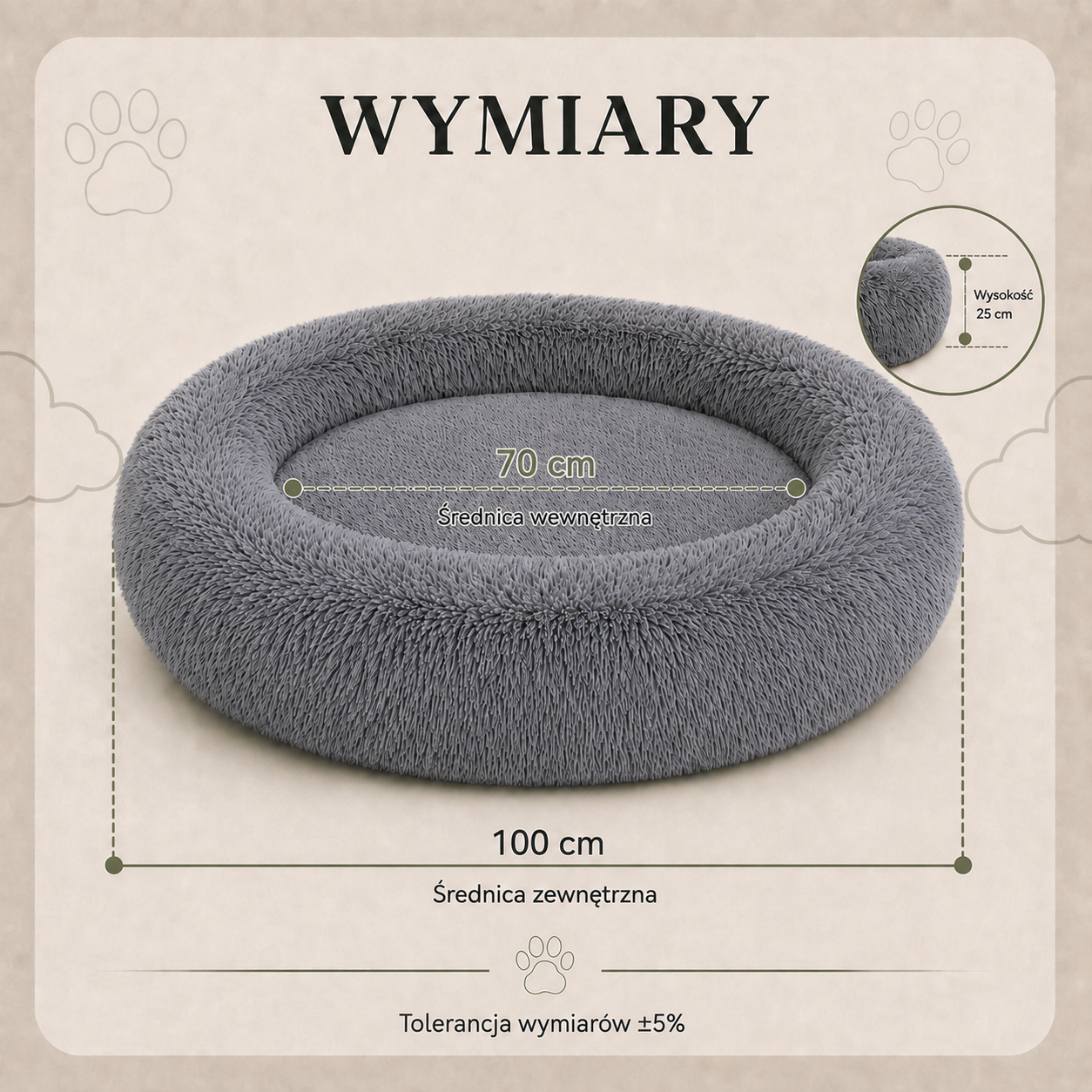 Wymiary legowiska Shaggy 100 cm