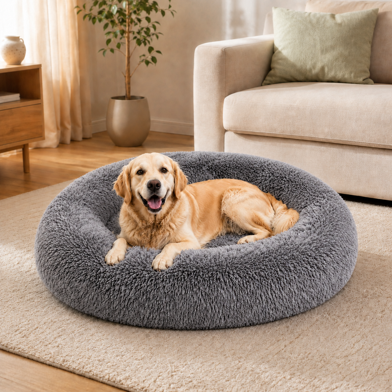 Szare legowisko Shaggy 100 cm dla psa i kota