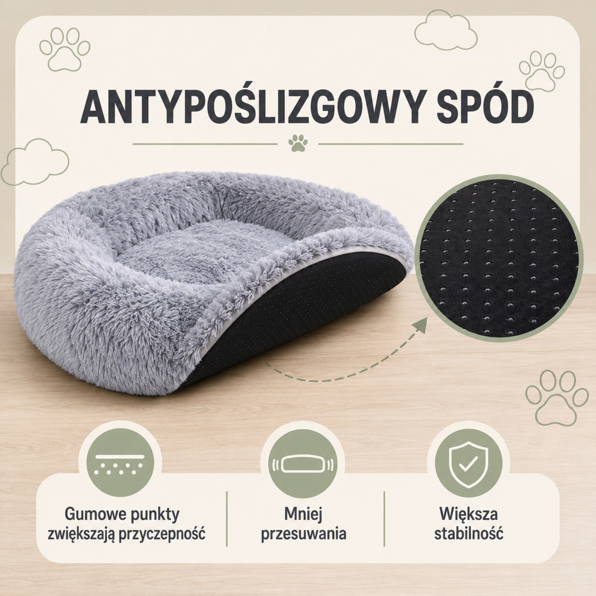 Antypoślizgowy spód legowiska Shaggy 100