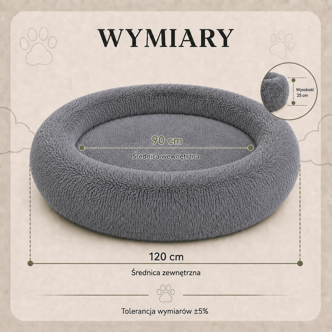 Wymiary legowiska Shaggy 120 cm
