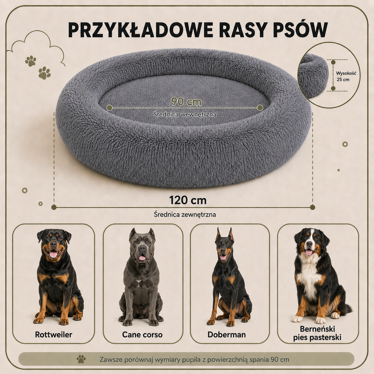 Przykładowe rasy psów do legowiska Shaggy 120