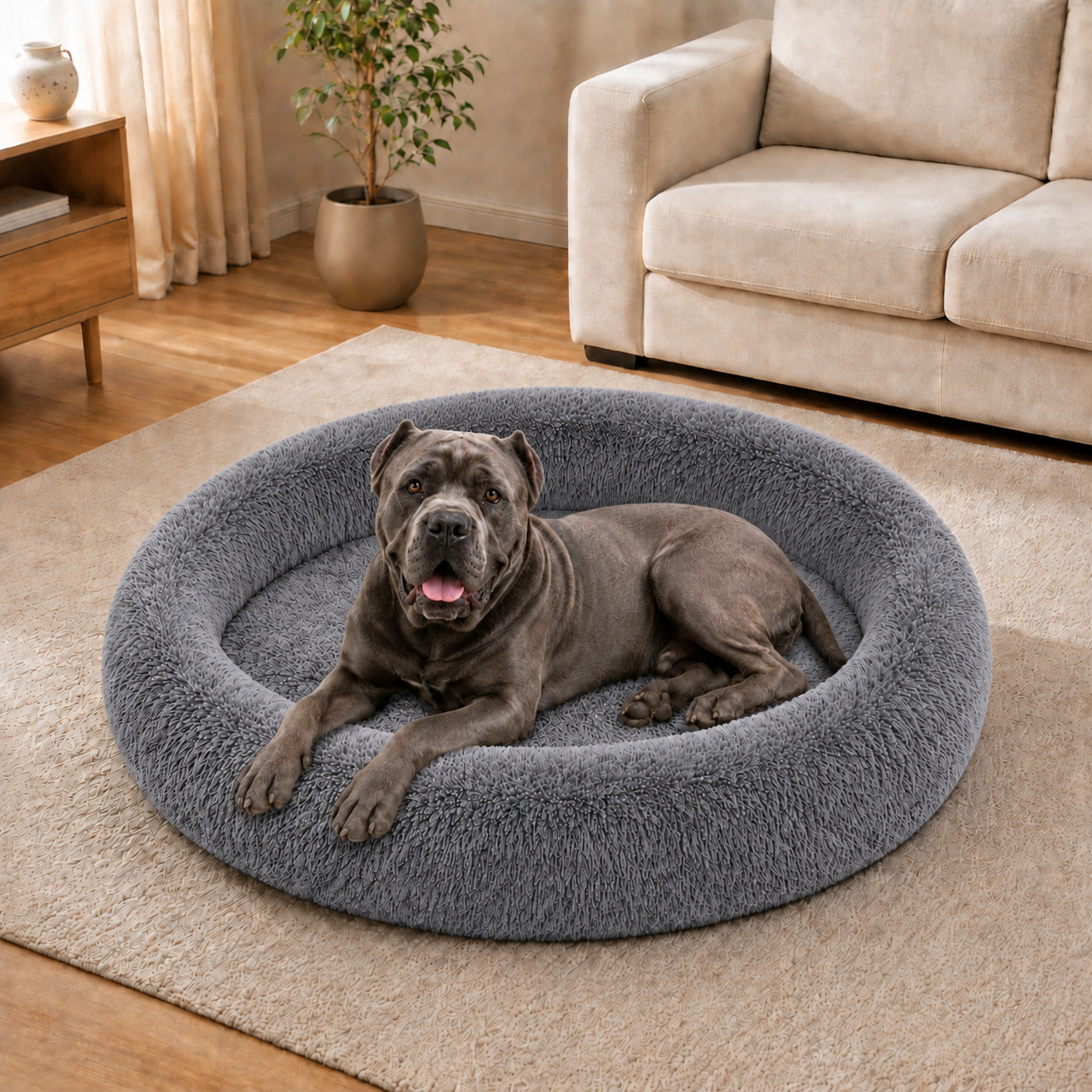 Szare legowisko Shaggy 120 cm dla psa i kota