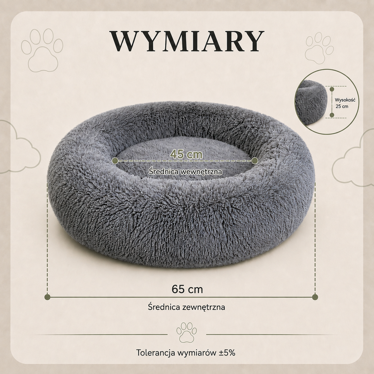Wymiary legowiska Shaggy 65 cm