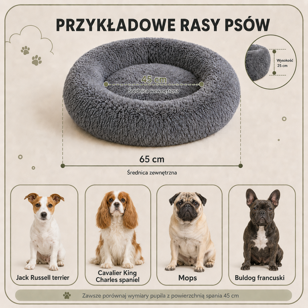 Przykładowe rasy do legowiska Shaggy 65
