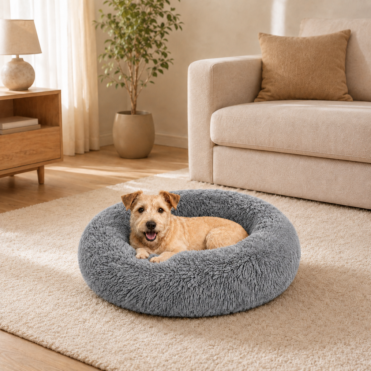 Szare legowisko Shaggy 65 cm dla psa i kota