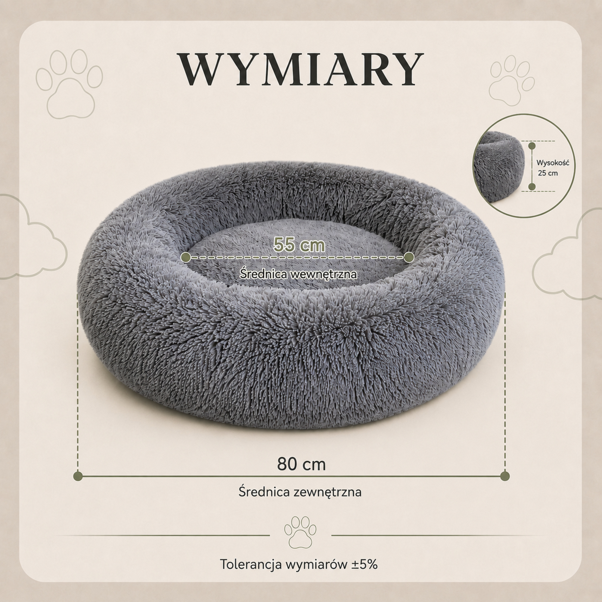Wymiary legowiska Shaggy 80 cm