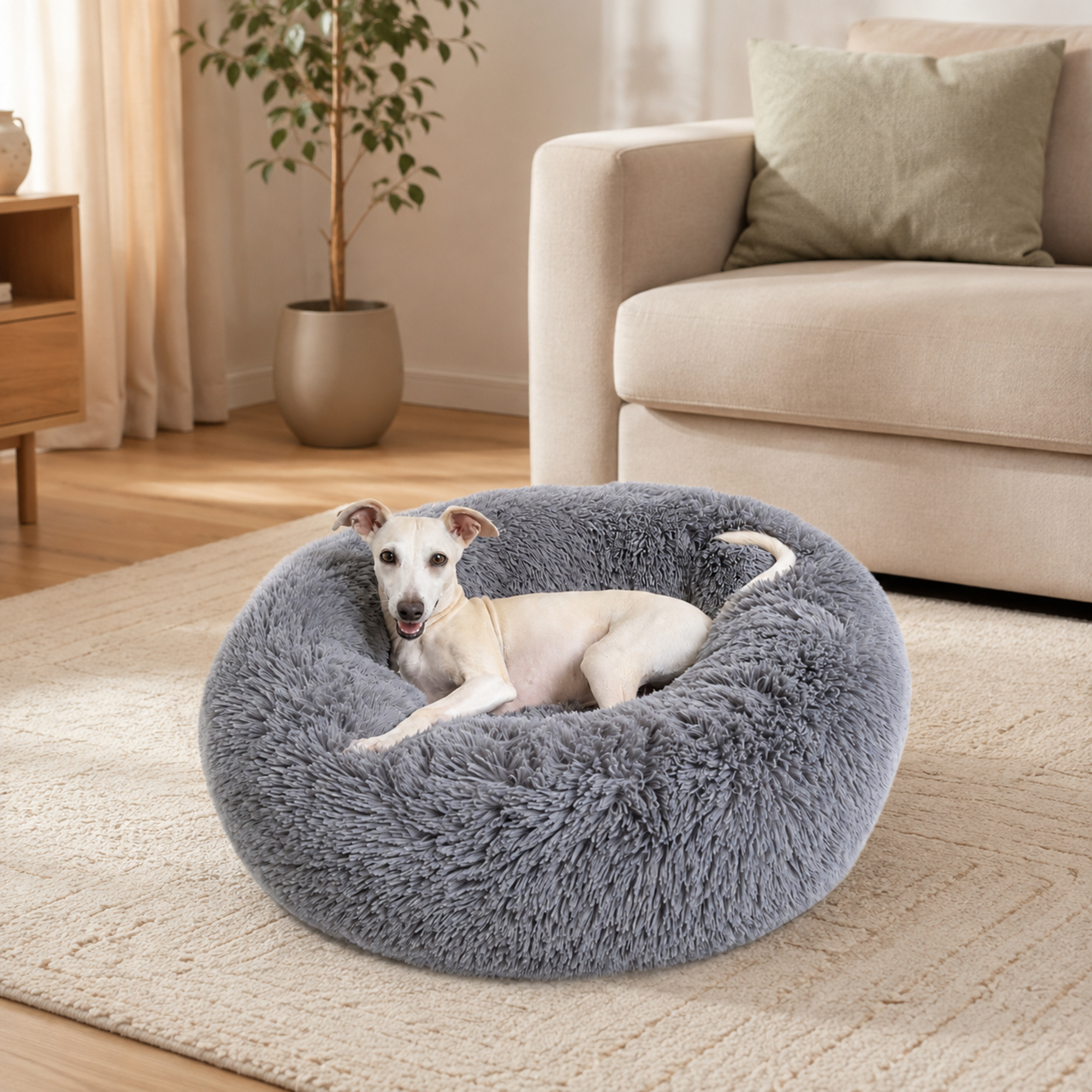 Szare legowisko Shaggy 80 cm dla psa i kota