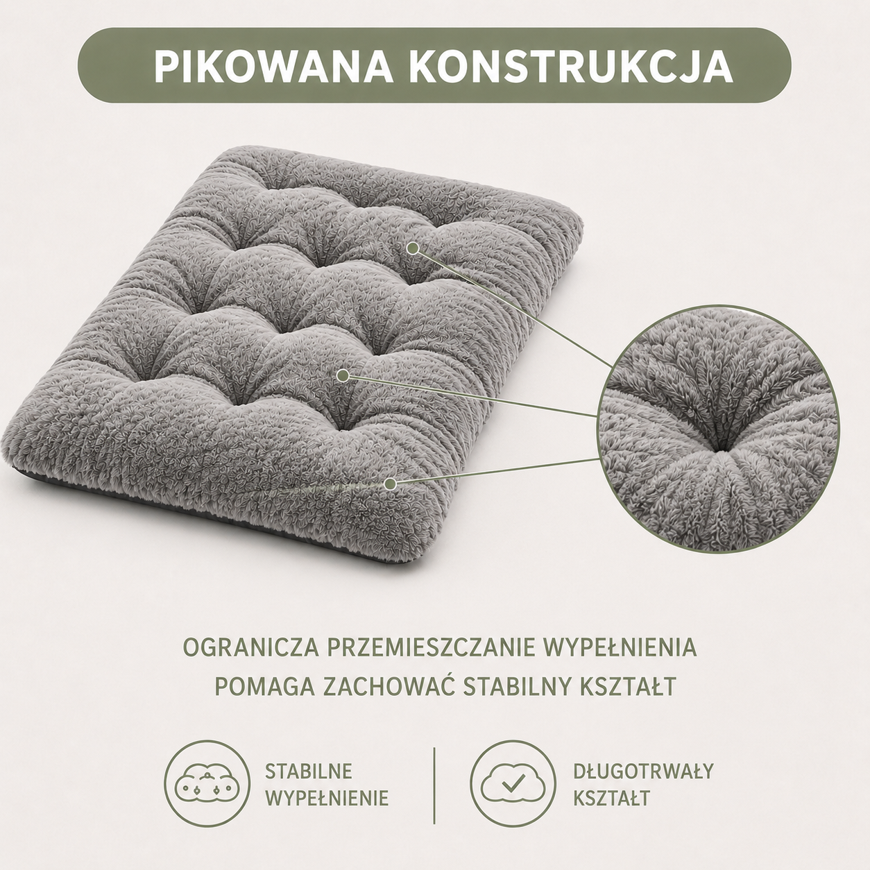 Pikowana konstrukcja legowiska Rabbit 100x70