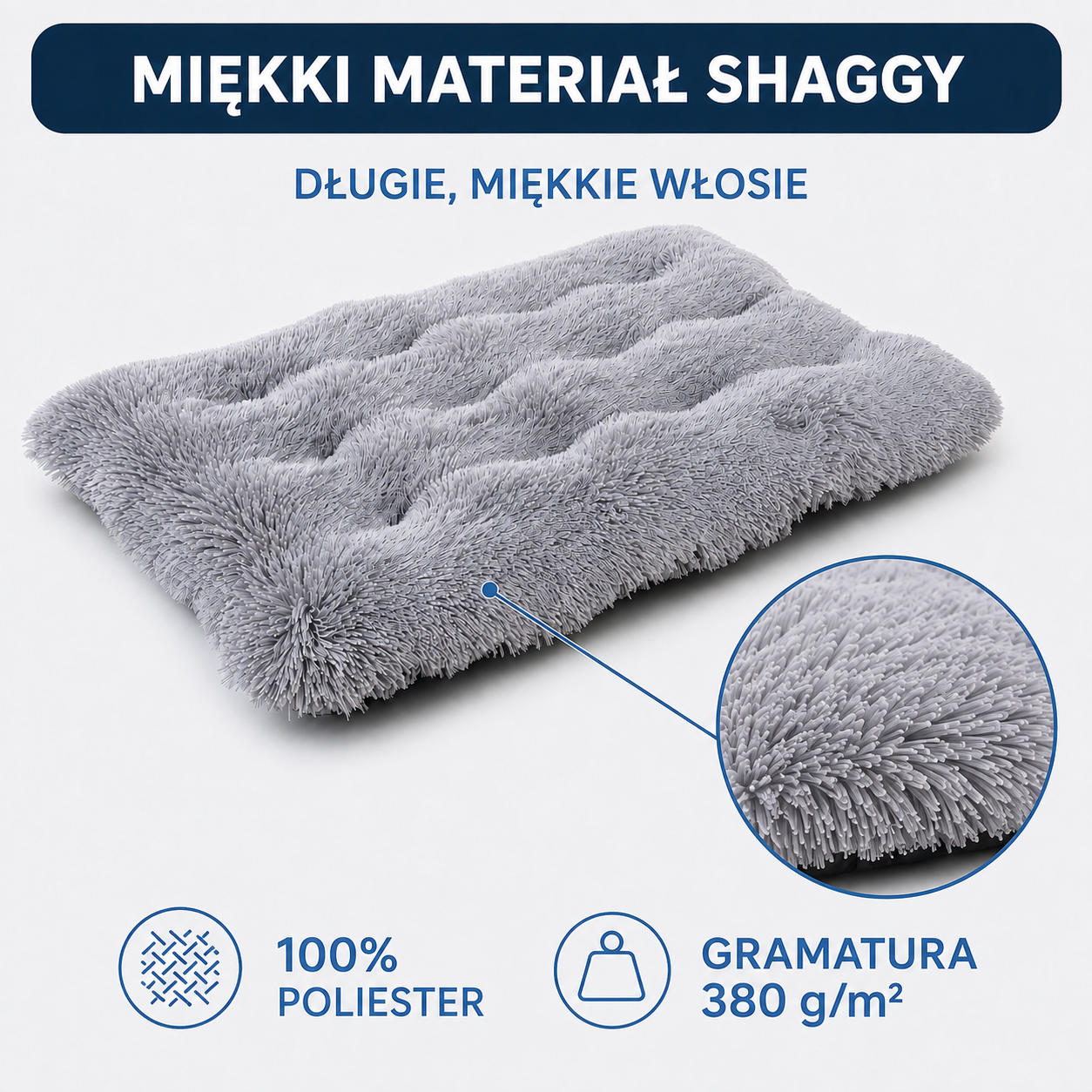 Miękka dzianina Shaggy w legowisku 100x70