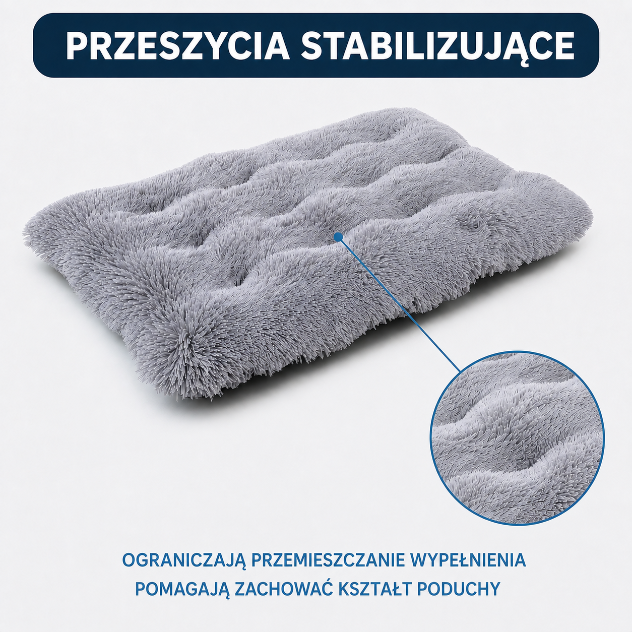 Przeszycia stabilizujące wypełnienie legowiska Shaggy 100x70