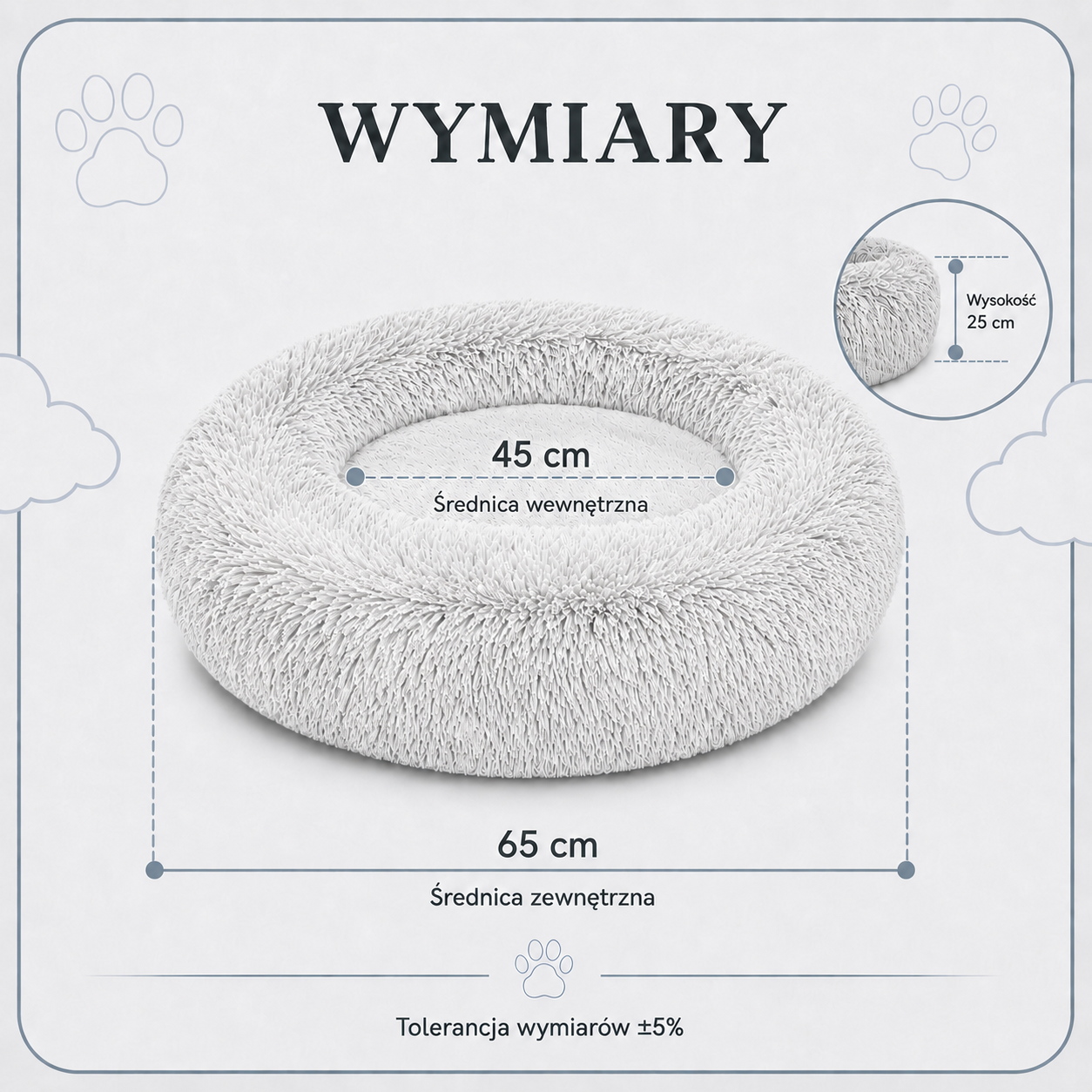 Wymiary legowiska Shaggy 65 cm