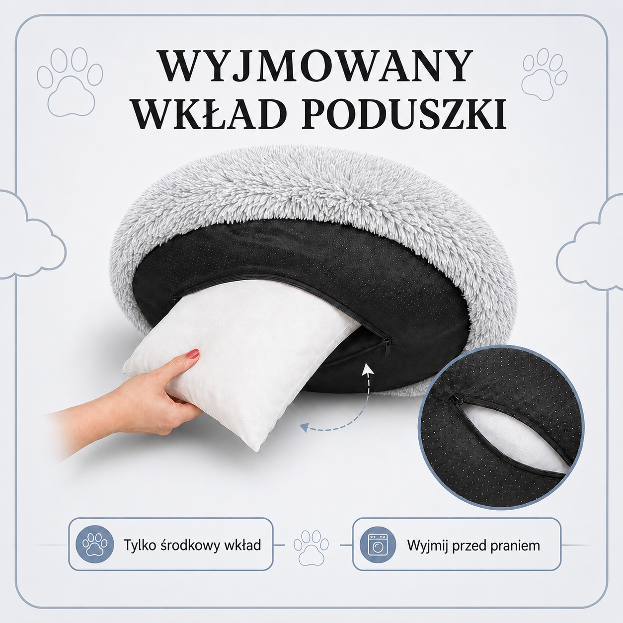 Wyjmowany środkowy wkład poduszki legowiska Shaggy 65