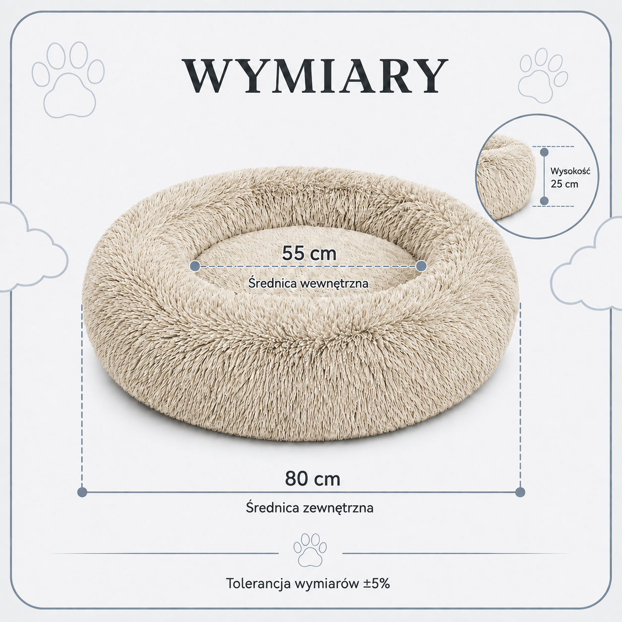 Wymiary legowiska Shaggy 80 cm