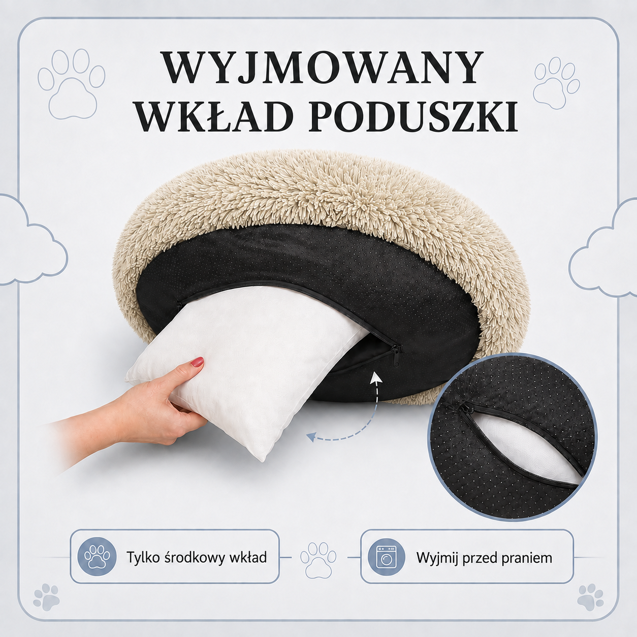 Wyjmowany środkowy wkład poduszki legowiska Shaggy 80