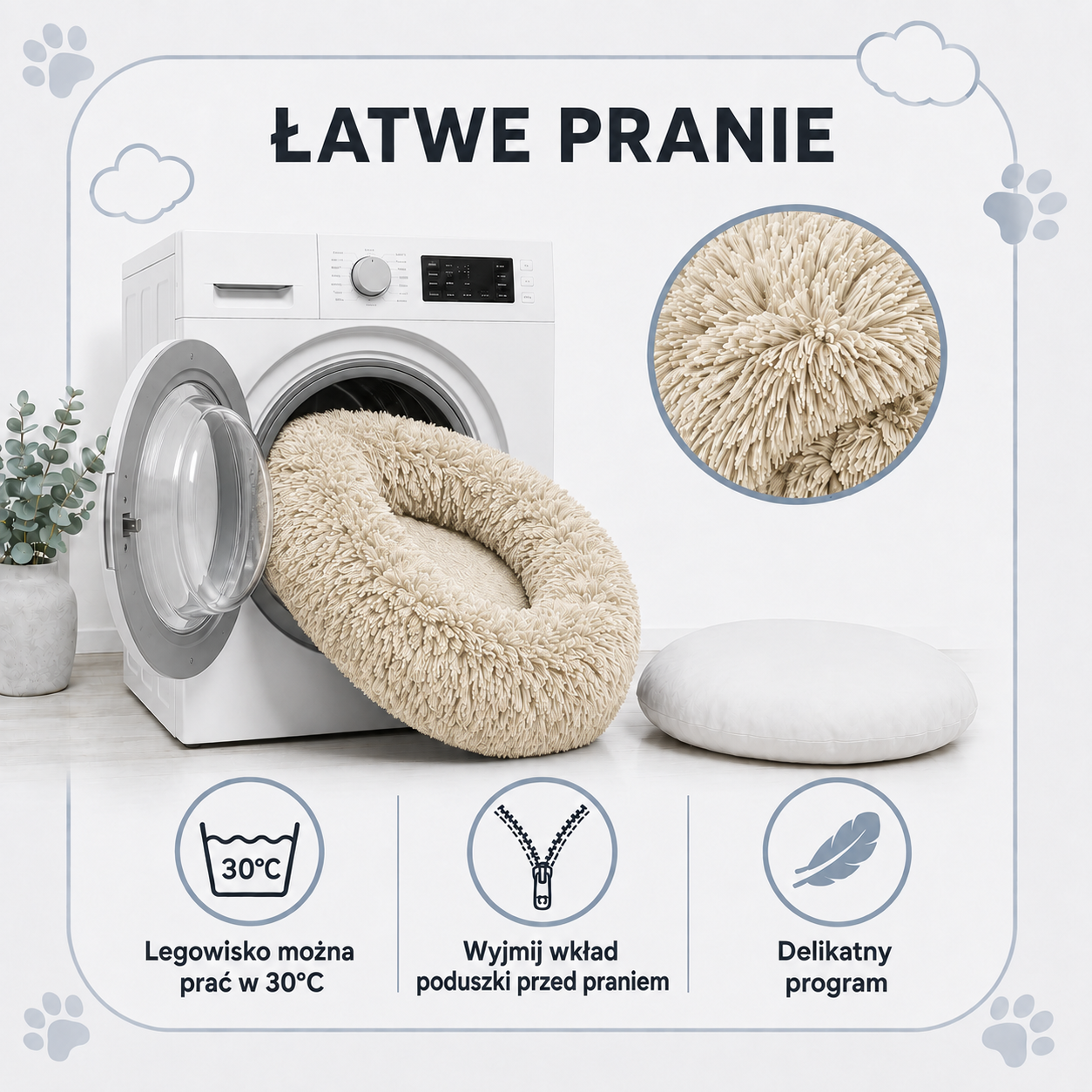 Łatwe pranie legowiska Shaggy 80