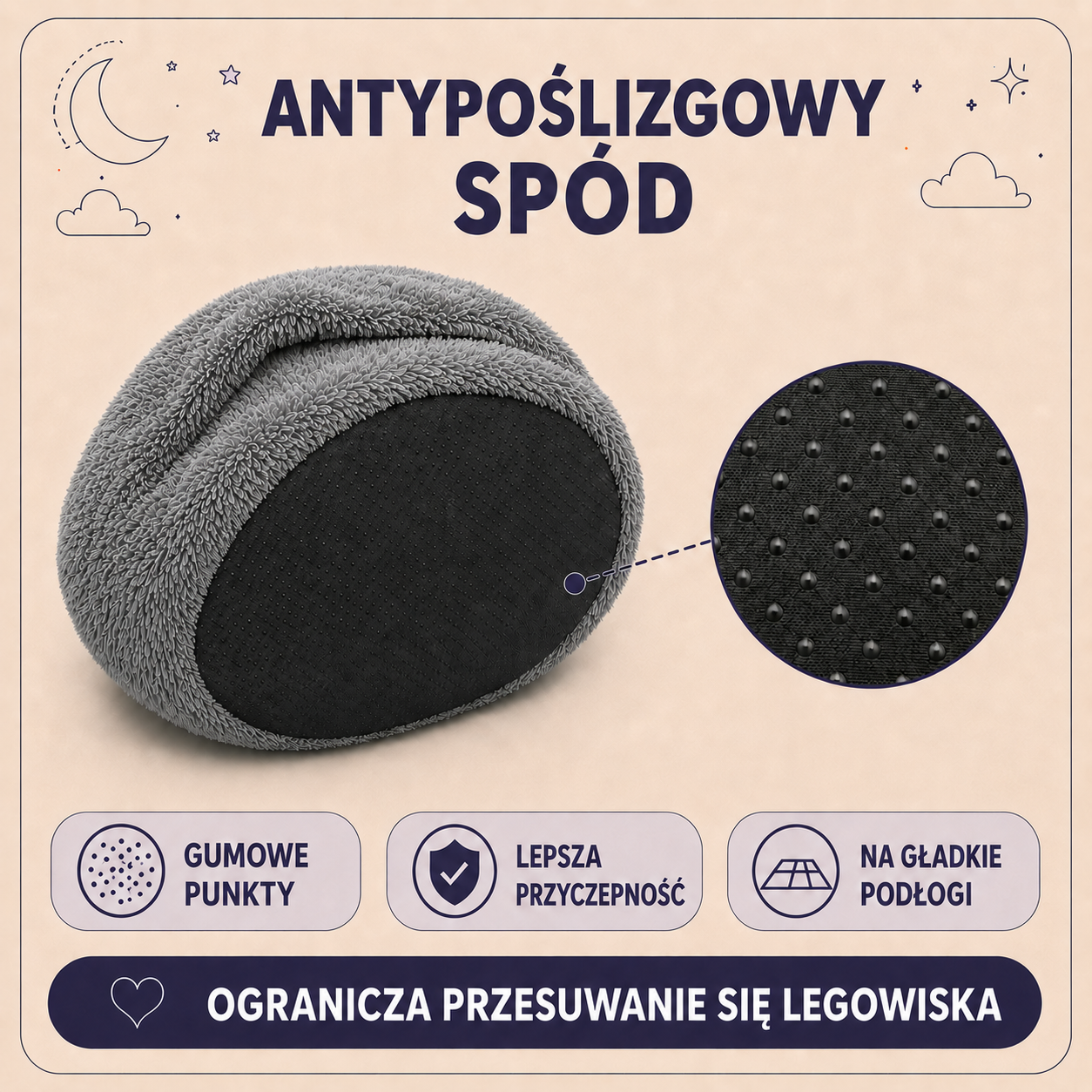 Antypoślizgowy spód legowiska Norka Shaggy 100