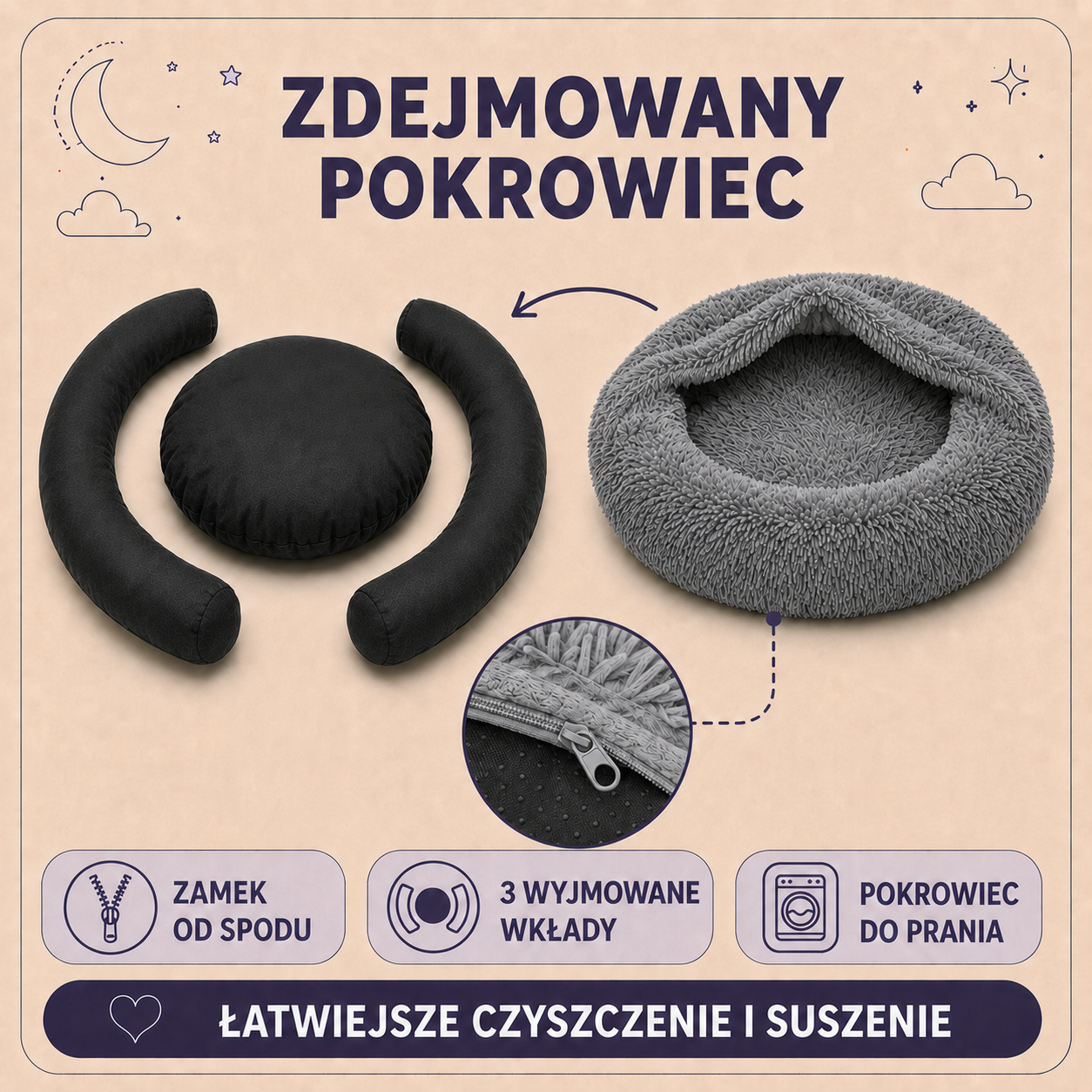 Zdejmowany pokrowiec legowiska Norka Shaggy 100