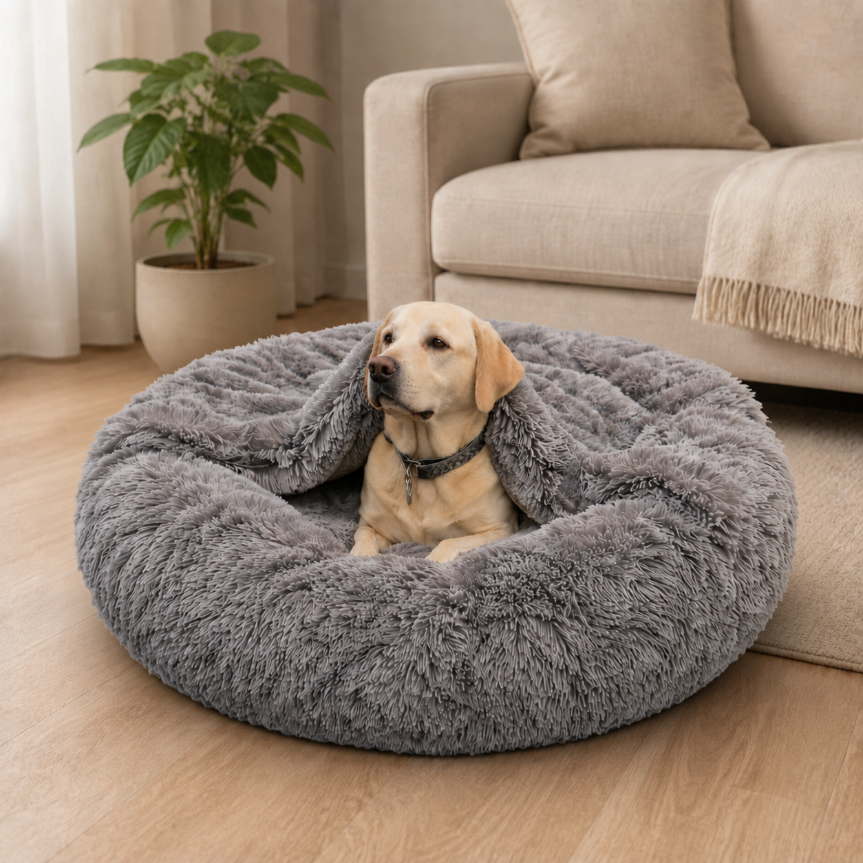 Szare legowisko Norka Shaggy 100 cm dla psa
