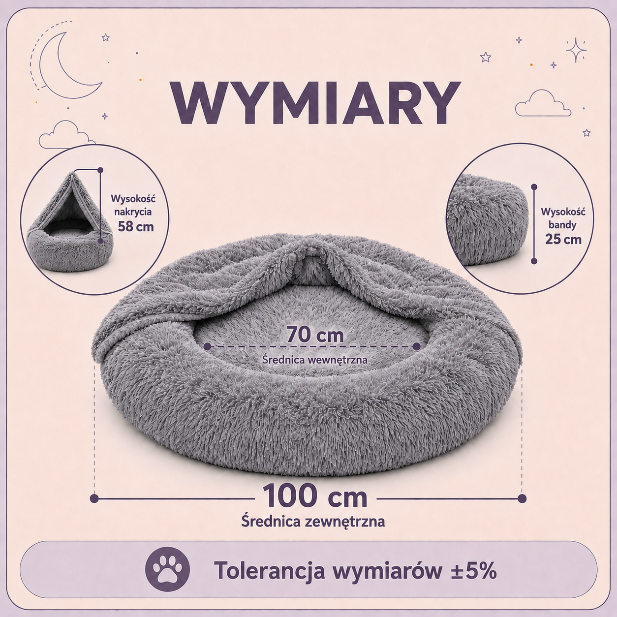 Wymiary legowiska Norka Shaggy 100 cm
