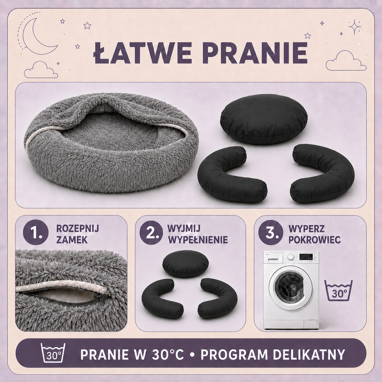 Łatwe pranie pokrowca legowiska Norka Shaggy 65
