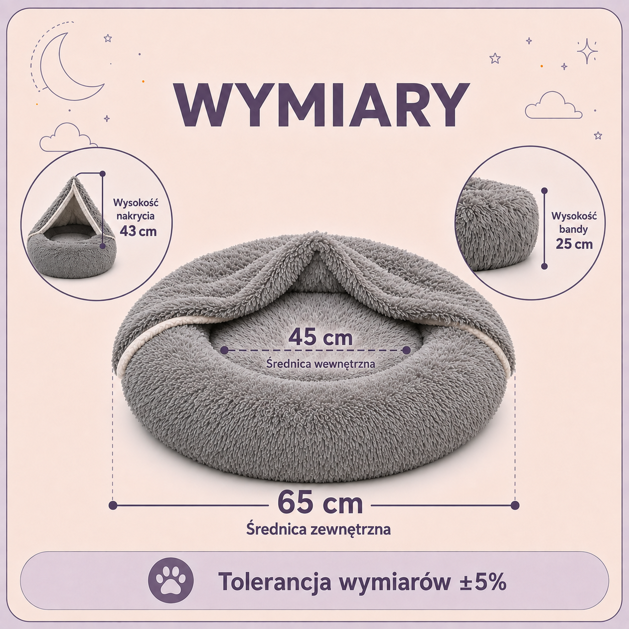 Wymiary legowiska Norka Shaggy 65 cm
