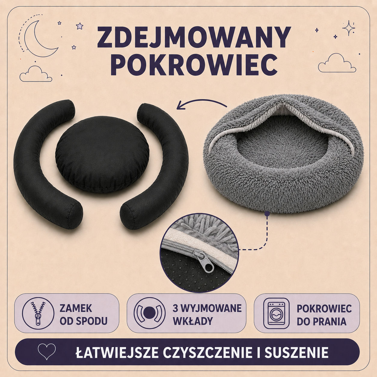 Zdejmowany pokrowiec legowiska Norka Shaggy 65