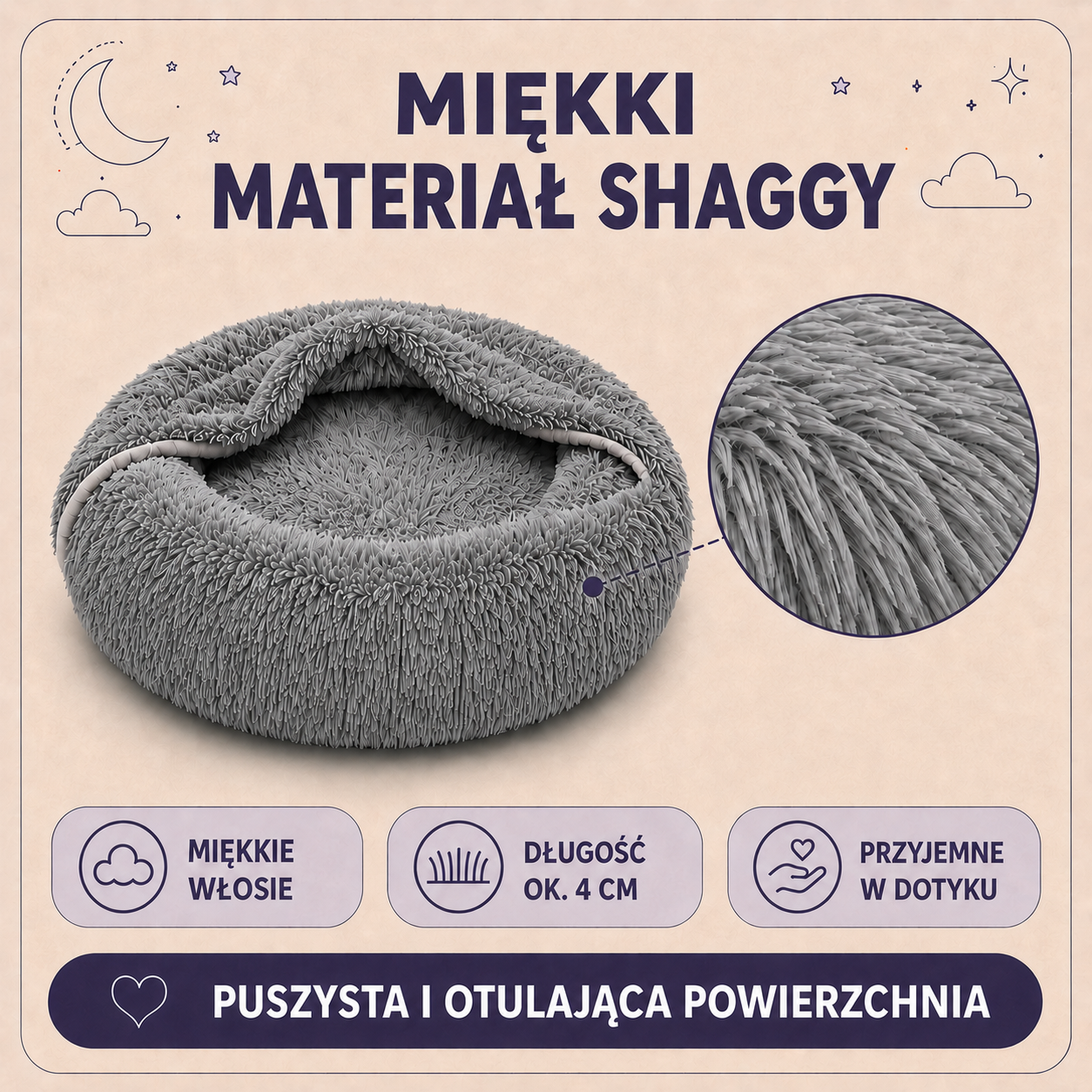 Miękki materiał Shaggy legowiska Norka