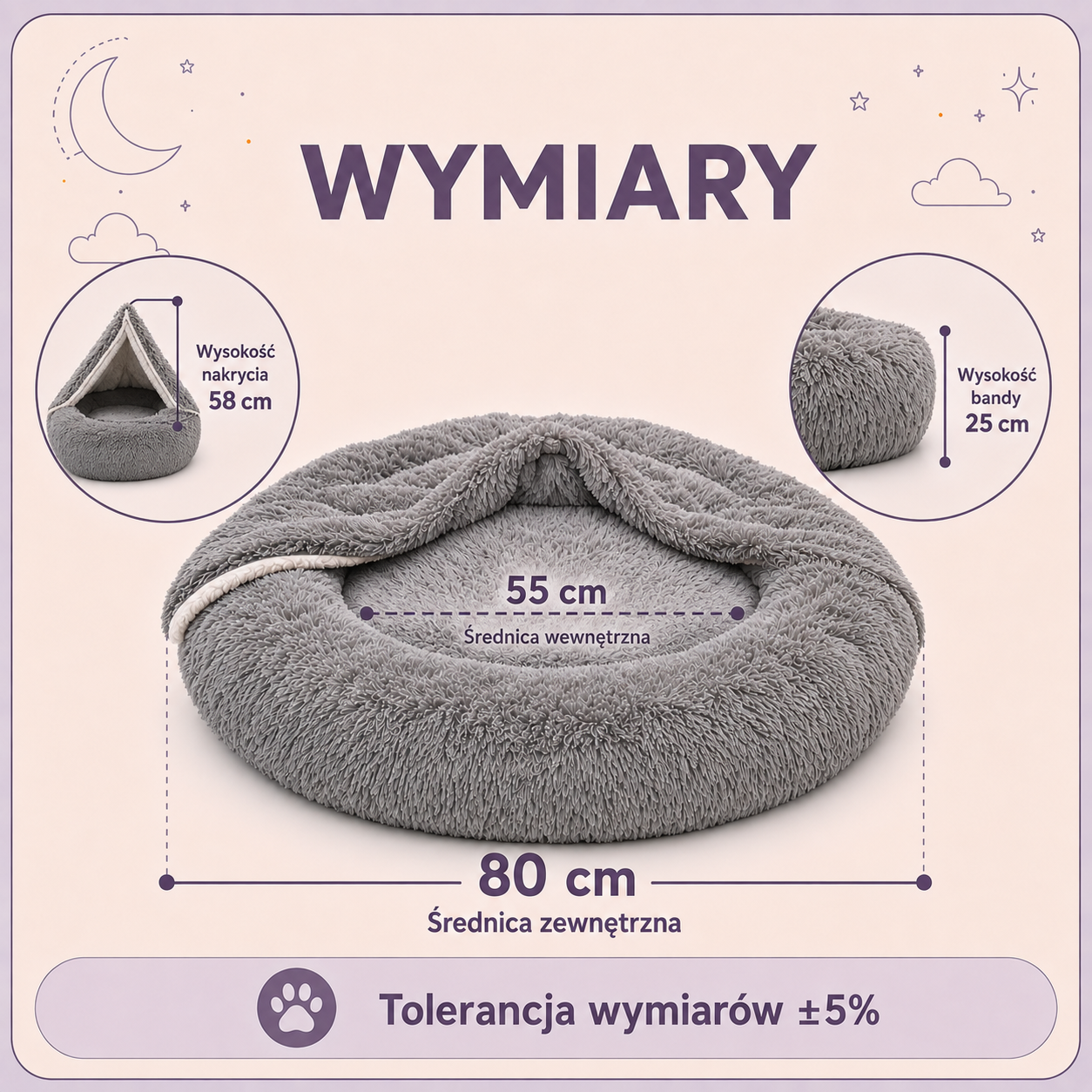 Wymiary legowiska Norka Shaggy 80 cm